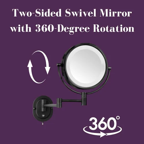 Vista 6 de JERDON Espejo de maquillaje montado en la pared con aumento 5X - Espejo de maquillaje negro con luces LED - Enchufe - Modelo HL65BK