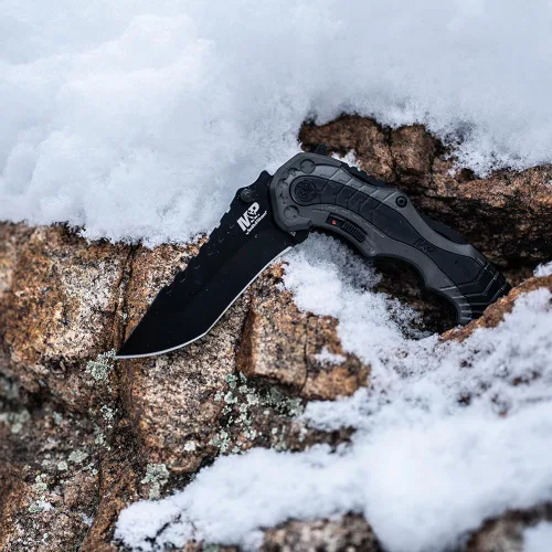 Vista 4 de Smith & Wesson SWMP6 7.7in High Carbon S.S. Assisted Folding Knife with 3.4in Clip Point Blade and Aluminum Handle for Outdoor, Tactical, Survival