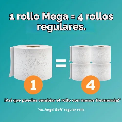 Vista 3 de Angel Soft Papel higiénico, 4 mega rollos = 16 rollos regulares, suave y resistente