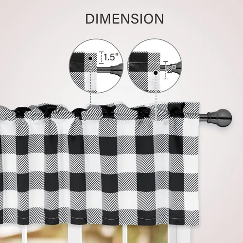 Vista 6 de Simple Deluxe Paquete de 4 cenefas opacas de cuadros búfalo para ventanas de cocina, sala de estar, casa de campo, dormitorio, cenefa de cortina
