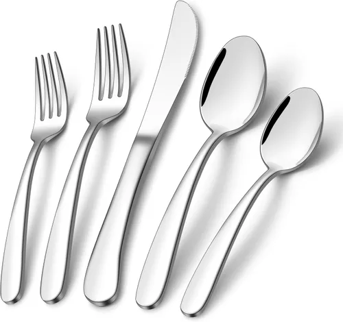 Vista 9 de E-far Juego de cubiertos resistentes para 2, juego de cubiertos de acero inoxidable de 10 piezas, pulido con espejo y apto para lavavajillas