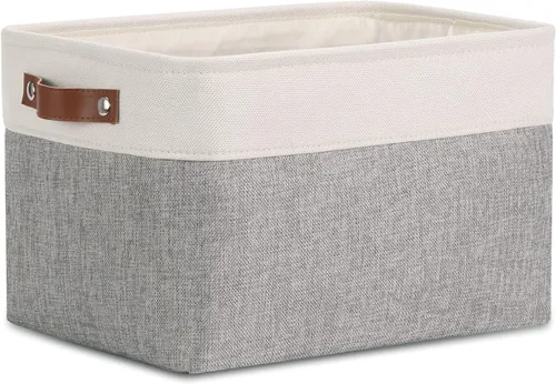 Vista 20 de DULLEMELO Cesta de almacenamiento pequeña para estantes, pequeña cesta plegable de tela rectangular para estantes, armarios, guardería, hogar, Beige