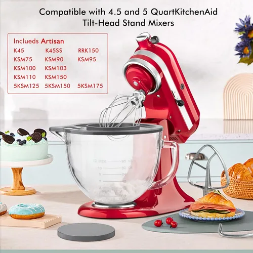 Vista 6 de Cuenco mezclador de vidrio accesorio de 5 cuartos de galón - Compatible con batidoras de pie KitchenAid de 4.5 y 5 cuartos de galón con cabezal