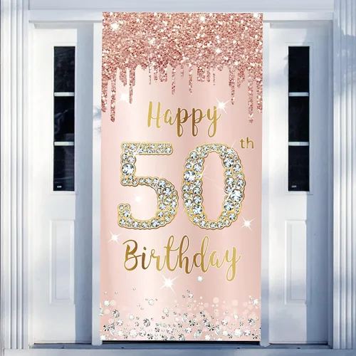 Vista 26 de Decoración de Puerta de Cumpleaños Número 85 para Mujer, Cubierta de Puerta Rosa Oro Rosa Feliz 85 Cumpleaños, Suministros de Fiesta, Cartel