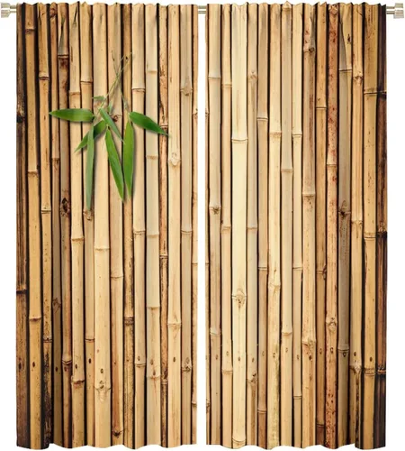 Vista 25 de Cortina con estampado de bambú, estilo japonés, tela para el hogar, sala de estar, dormitorio, cocina, baño, decoración opaca con bolsillo