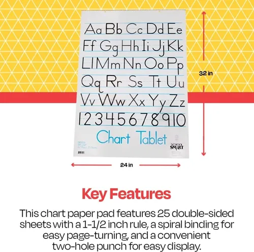 Vista 6 de School Smart Skip-A-Line - Tableta de 1 1 / 2 pulgadas con medida de regla - 24 x 32 pulgadas, tabla con 25 hojas