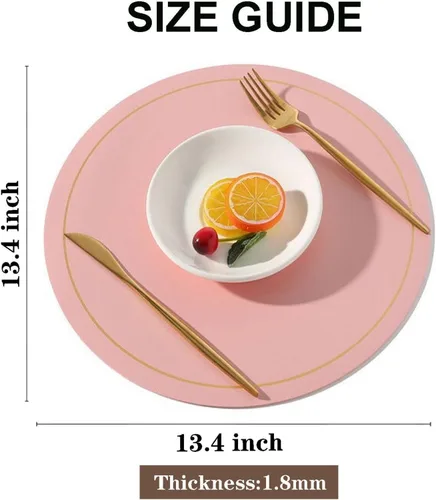 Vista 4 de Round Placemats Set of 6 with Gold Edged, Faux Leather Place Mats Reversible Washable Placemat Wipeable Dining Table Mats, Place Mats for Kitchen