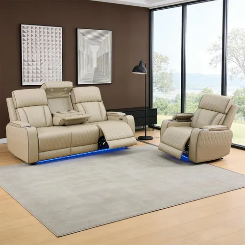 Vista 5 de Sofá reclinable individual eléctrico para muebles de sala de estar, silla reclinable de cuero con luces LED, puertos USB, almacenamiento oculto