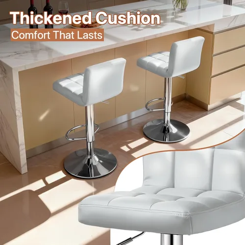 Vista 106 de Magshion Juego de 2 taburetes de bar, modernos taburetes de bar giratorios de piel sintética con espalda, sillas de bar cuadradas ajustables sin