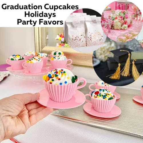 Vista 6 de Evelots Moldes para Hornear Cupcakes – Juego de Tazas de Té de Silicona – Juego de 12 Piezas – Apto para Horno – Antiadherente – Tazas