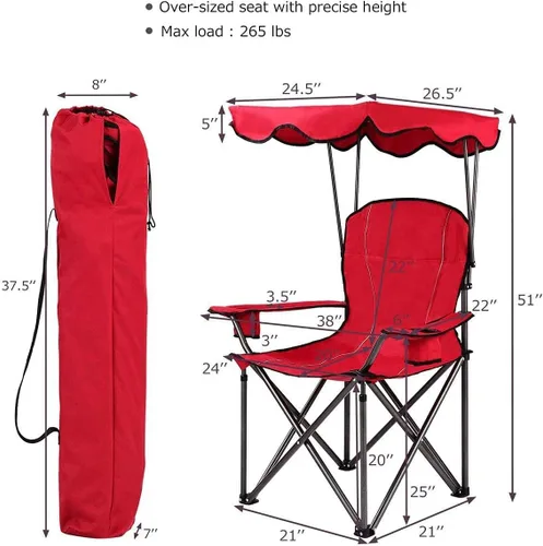 Vista 3 de LDAILY Moccha - Silla de campamento plegable con toldo, silla de campamento portátil con bolsa de transporte, juego resistente al aire libre
