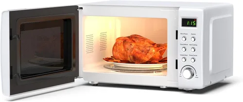 Vista 8 de SIMOE - Horno de microondas compacto, microondas retro para encimera, 0.7 pies cúbicos, 700 W con 8 juegos de cocción automática (negro)