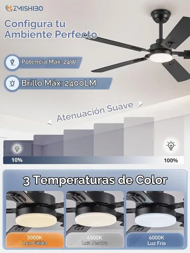 Vista 4 de ZMISHIBO Ventiladores de techo de 44 pulgadas con luces, ventilador de techo moderno negro con control remoto, ventilador de techo