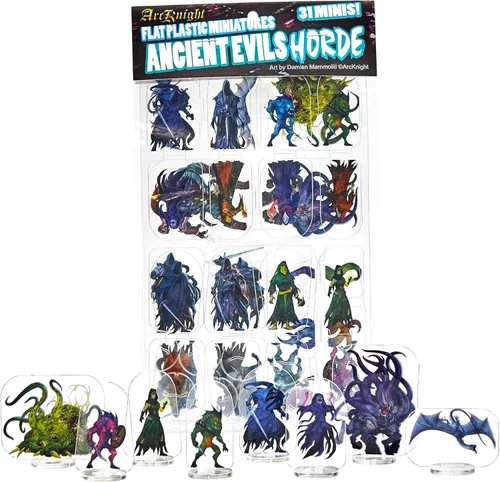Arcknight Flat Plastic Miniatures: Ancient Evils Horde; 31 Unique Evil-Themed Enemy Minis for DND 5e and Pathfinder; Affordable, Skinny Figurines