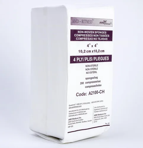 AMD-Ritmed Esponjas no tejidas, no estériles, esponjas de gasa, para limpieza, preparación y aderezo, altamente absorbentes y con menos pelusa, 4 x