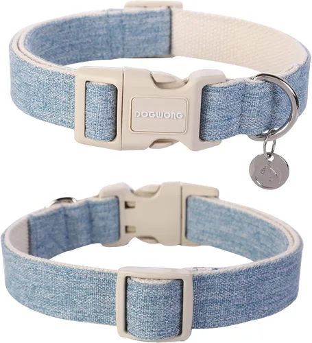 Vista 34 de DOGWONG Collar de algodón y cáñamo para perros, collar rosado resistente ajustable de tela natural suave para mascotas, lindo collar de boda
