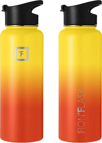 Vista 95 de IRON °FLASK - Botella deportiva de 14, 18, 22, 32, 40, 64 o 128 onzas, 3 tapas (boquilla), acero inoxidable aislado al vacío, doble pared moderna