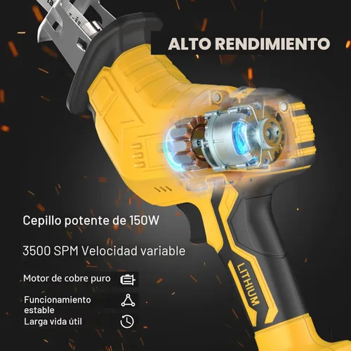 Vista 3 de Sierra recíproca inalámbrica para batería Dewalt de 20V, sierras recíprocas con motor de escobillas de 150W, velocidad variable de 0-3500 SPM, kit