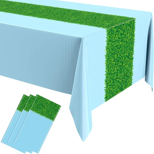Vista 8 de Remagr 3 Pieces Wonderland Tablecloth 108 x 54 Inches Green Grass Plastic Tablecloths Disposable Tea Party Table Covers Princess Party Decorations