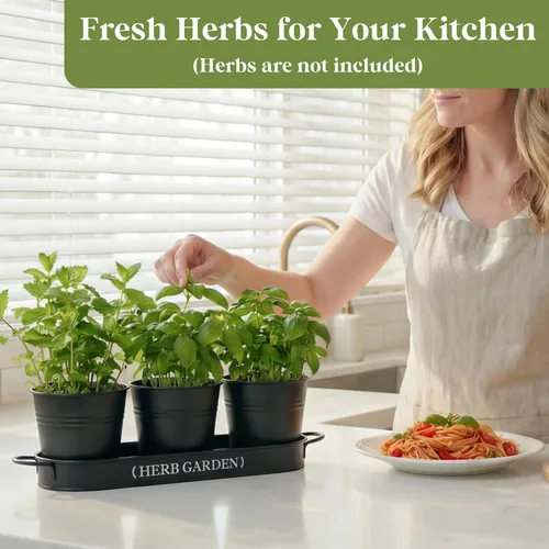 Vista 3 de PERFNIQUE Jardín de Hierbas de Interior, Maceta para Hierbas de Interior/Exterior, Macetas de Estilo Campestre, Jardín de Hierbas en Ventana