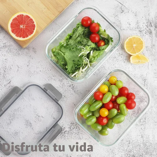 Vista 2 de HOMBERKING 4 recipientes grandes de vidrio de almacenamiento de alimentos de 63 onzas / 8 tazas con tapas, recipientes de preparación de comidas