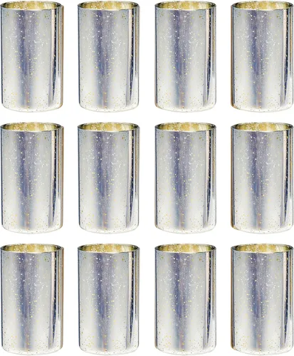 Vista 9 de Jarrones cilíndricos dorados para centros de mesa, juego de jarrones de vidrio moderno de 12 piezas, portavelas decorativo de huracán