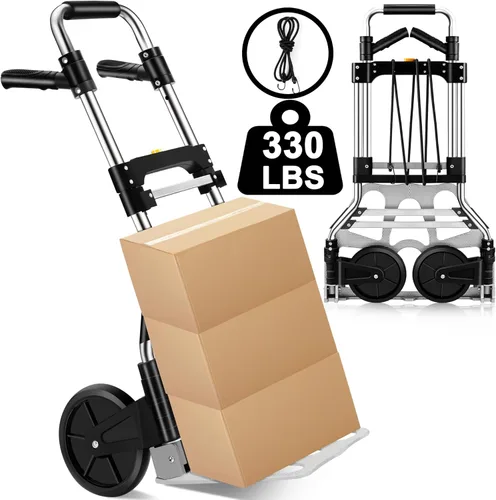 Carrito de mano plegable de 330 libras de capacidad, carrito de aluminio portátil con mango telescópico y ruedas de goma para moverse, compras,