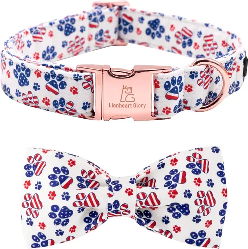 Vista 27 de Lionheart glory Collar de perro con bandera estadounidense, collar de lazo para perro del 4 de julio, resistente y ajustable, patriótico