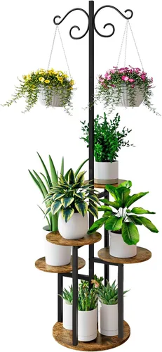 Vista 11 de Soporte para plantas de interior de 4 niveles con 5 estantes para macetas múltiples para patio, jardín, balcón, sala de estar, esquina