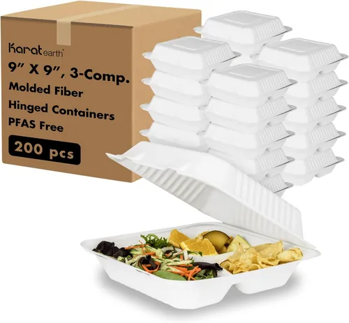 Vista 11 de KARAT EARTH Clamshell - Recipientes de alimentos para llevar [6 x 6 pulgadas, 500 unidades] Contenedores compostables para llevar, bagazo