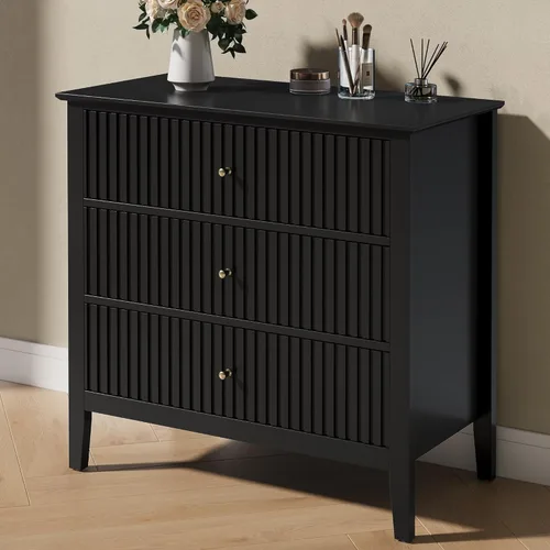Vista 25 de RoyalCraft Cómoda de 6 cajones con espejo iluminado, cómoda de madera moderna acanalada beige, cómoda larga para almacenamiento en el dormitorio