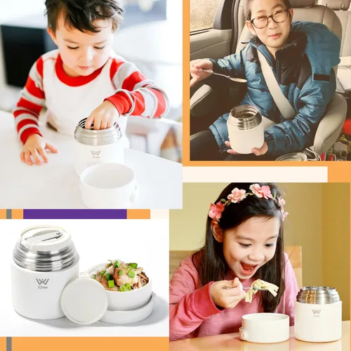 Vista 2 de Termo de comida de 16 onzas para comida caliente, para niños, con cuchara. Lonchera térmica pequeña de acero inoxidable 316L, a prueba de fugas