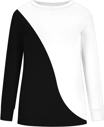 Vista 5 de Ceboyel Sudaderas de cuello redondo para mujer, 2023, bloque de color, sin botones, camisas de manga larga, ajuste holgado, ropa de moda de otoño