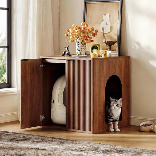 IRONCK 33.4" Tall Cat Litter Box Enclosure for Automatic Boxes. Walnut