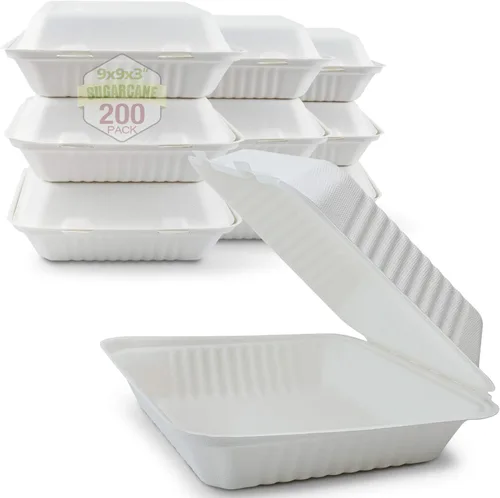 Vista 9 de Green Earth 6 pulgadas, 100 unidades, concha compostable, bagazo natural (fibra de caña de azúcar), cajas de comida para llevar, recipientes