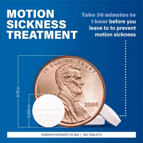 Vista 4 de Driminate Genérico para el mareo por movimiento de Dramamine, 50 mg anti náuseas, 100 unidades (paquete de 3)