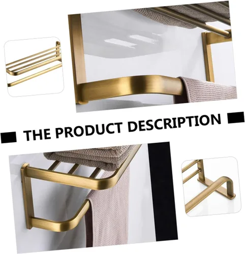 Vista 7 de Homoyoyo Retro Brass Bathroom Wall-Mounted Storage Rack High Load Towel Holder Shelf for Bath and Hand Towels Easy Installation Space-Saving