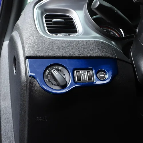 Vista 7 de RT-TCZ para Dodge Challenger 2015 en adelante, Panel de interruptor de faro Challenger, Cubierta de recorte para interior azul, Accesorios 1 pieza