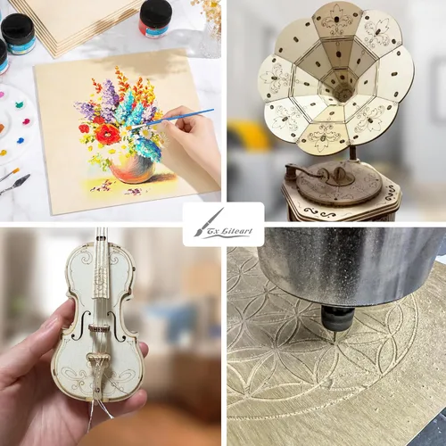 Vista 6 de Madera contrachapada de abedul báltico - 3 mm de espesor - Hojas de madera cuadradas de 11.8" x 11.8" para corte láser, corte CNC y manualidades