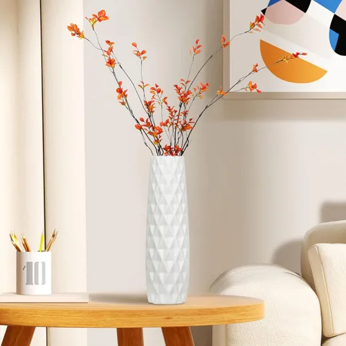Vista 16 de White Ceramic Flower Vase,12 Inch Tall Modern Textured Vases for Home Decor,Table Centerpieces,Farmhouse,Shelf,Living Room Decorations Minimalist