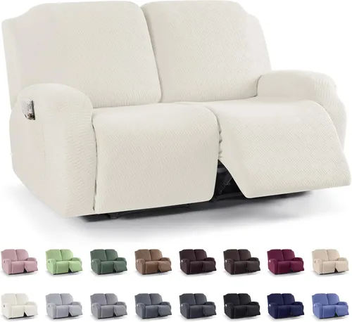 Vista 49 de KinCam Fundas para Reclinables, Fundas Elásticas para Sillas Reclinables, Fundas para Sofá Reclinable con Rayas Jacquard, Fundas Protectoras de Negro