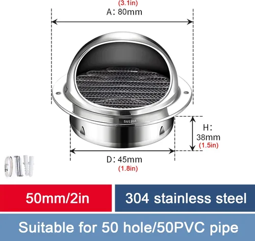 Vista 3 de Rejilla de ventilación de aire de acero inoxidable 304, tapa de chimenea para parabrisas de exterior, campana extractora, tapa de lluvia, tapa