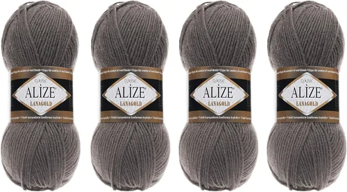 Vista 5 de Alize Lanagold - Hilo para tejer, lana para manualidades, mezcla de hilo para tejer a mano, cálida, suave, natural, gruesa, tejida a mano, lote de 4