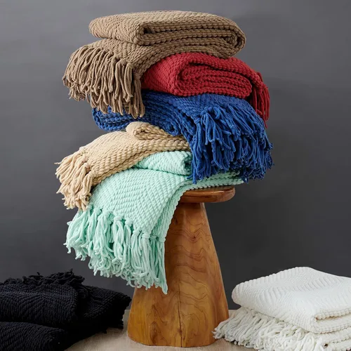Vista 61 de Manta para sofá, funda de sofá suave de punto texturizado, manta de tweed con borlas de flecos para decoración del hogar, cama, sofá, silla, 50 x 60