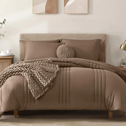 Vista 19 de Monbix Juego de ropa de cama tamaño Twin XL - Juego de 5 piezas extra largo para dormitorio, diseño acolchado, cama en una bolsa Twin XL