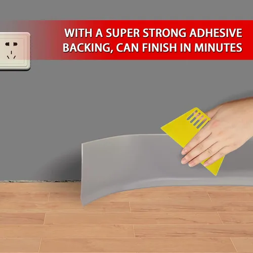 Vista 4 de Base de vinilo para pared, moldura de zócalo de 4 pulgadas, flexible, autoadhesiva con diseño para pegar y despegar, 4 pulgadas x 60 pies, gris
