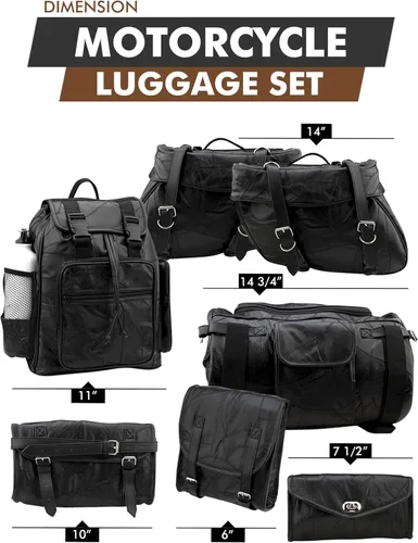 Vista 2 de Motorcycle Bags - Luggage Set - All Genuine Leather - Fits Any US Bike - Extra Storage Pockets Featuring Rugged Stitching - Set of 9 Pieces