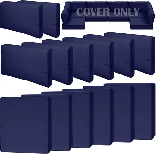 Vista 21 de Juego de 14 fundas de cojín impermeables para patio al aire libre, se adaptan a 6 asientos de mimbre de ratán seccional, fundas de repuesto