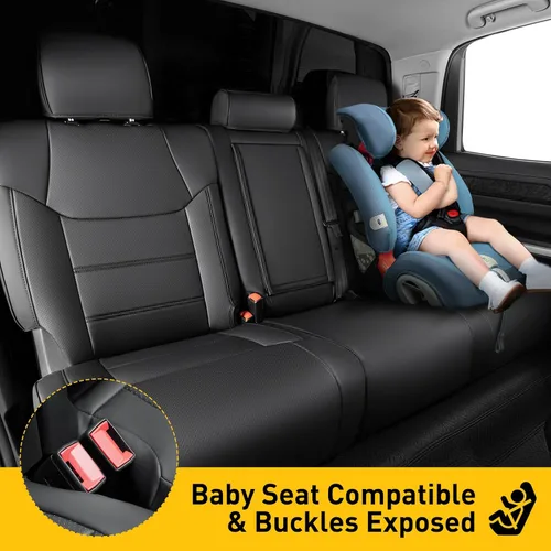 Vista 5 de Super Funda para Toyota Tundra 2014-2021 (solo CrewMax), protectores de asiento de cuero completamente cubiertos para Tundra 2021 2020 2019 2018