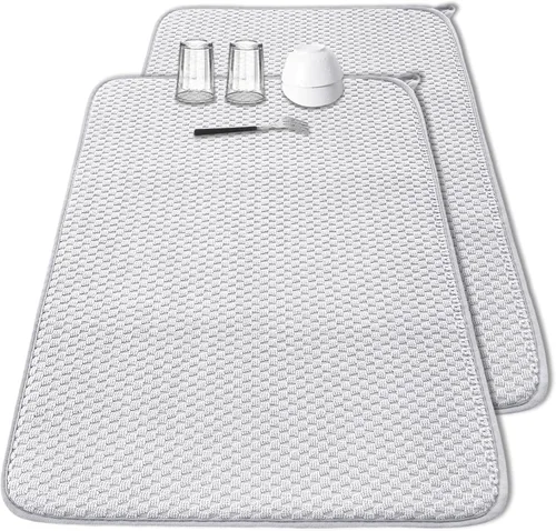 Vista 11 de Paquete de 2 alfombrillas de microfibra para secar platos, escurridor de platos absorbente para encimera de cocina, almohadillas de secado de platos